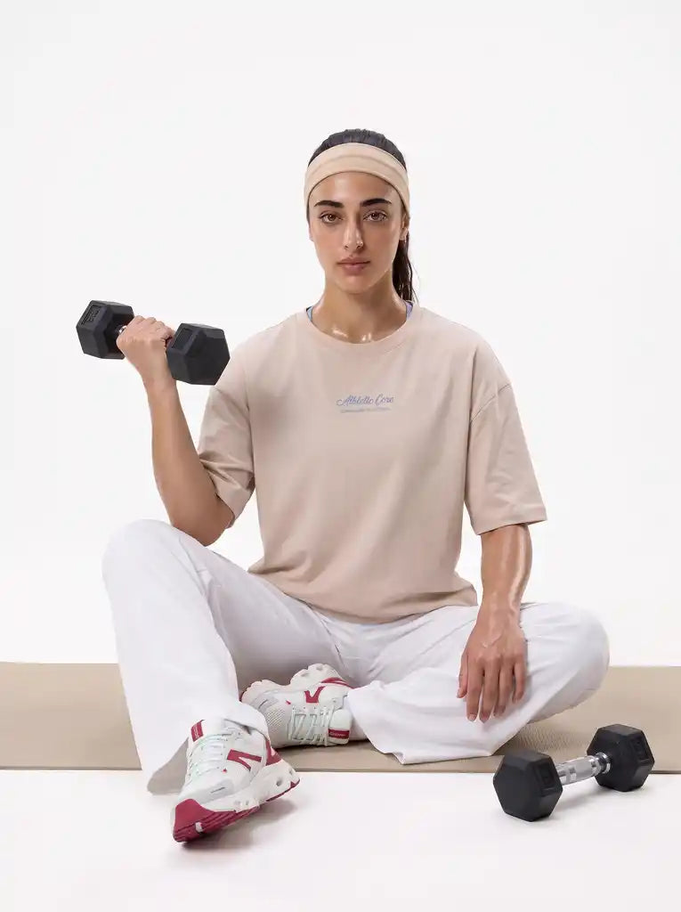 Almond Embroidered Short Sleeves Tee